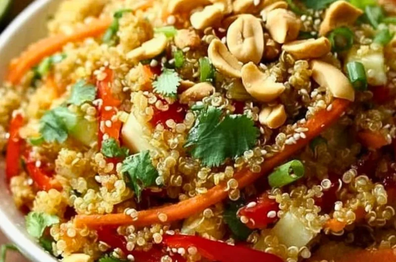 Colorful Thai Quinoa Salad with crunchy vegetables and vibrant dressing