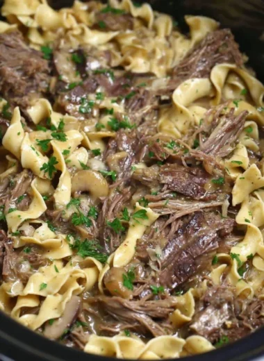 Crock Pot Beef and Noodles, a hearty one-pot family meal