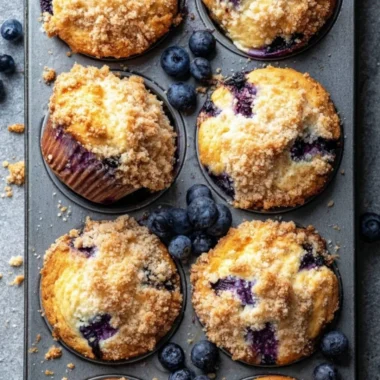 Freshly baked blueberry muffins with a golden crust and juicy blueberries
