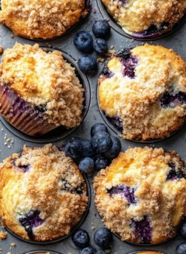 Freshly baked blueberry muffins with a golden crust and juicy blueberries