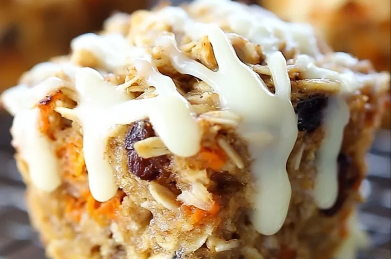 Carrot cake baked oatmeal cups served in a rustic setting