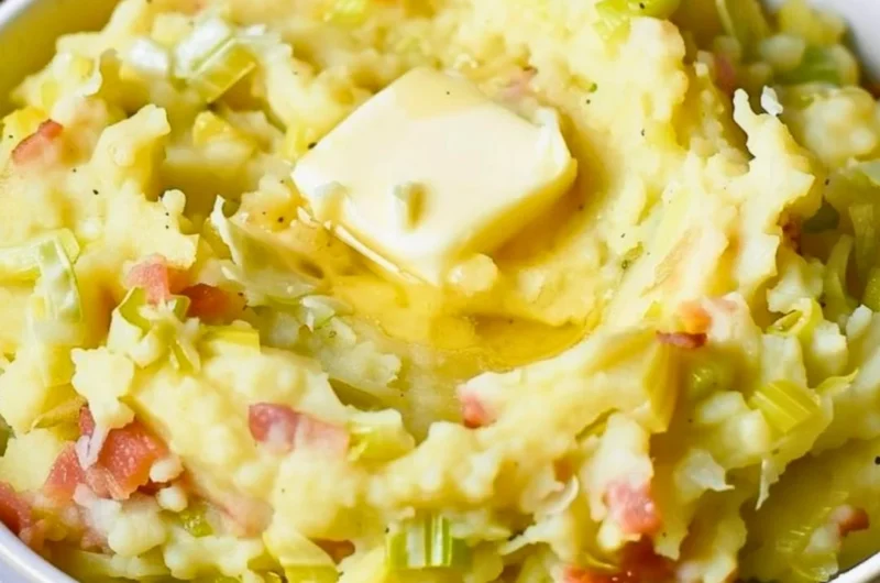 Delicious Colcannon dish featuring mashed potatoes and greens served in a bowl.