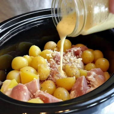 Crock Pot Parmesan Garlic Chicken with potatoes ready to serve.