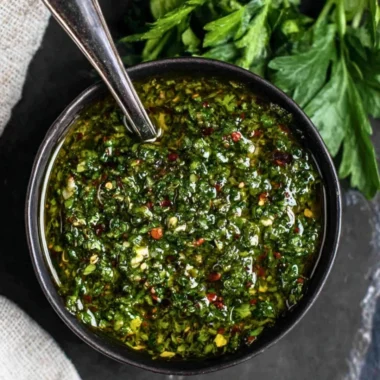 Easy chimichurri sauce recipe with fresh herbs and garlic