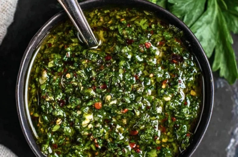 Easy chimichurri sauce recipe with fresh herbs and garlic