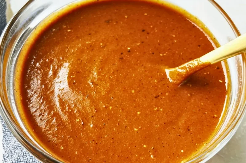 Bowl of easy homemade enchilada sauce with fresh ingredients and spices