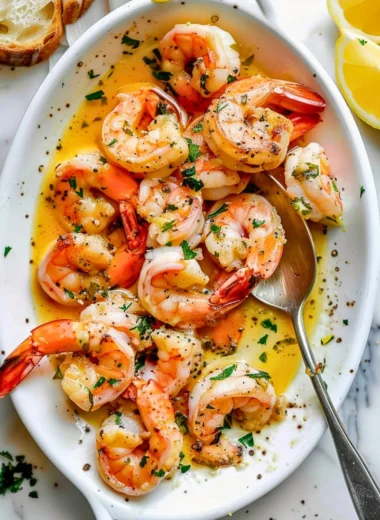 Delicious garlic butter shrimp scampi served with pasta and herbs