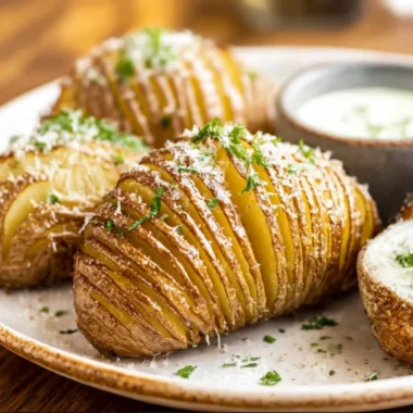 Delicious Hasselback Potatoes topped with herbs and spices