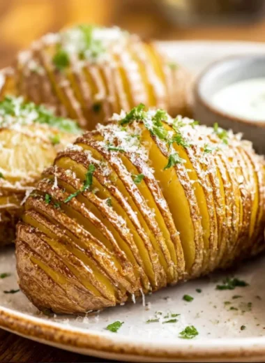 Delicious Hasselback Potatoes topped with herbs and spices