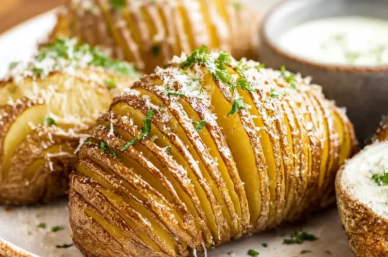 Delicious Hasselback Potatoes topped with herbs and spices