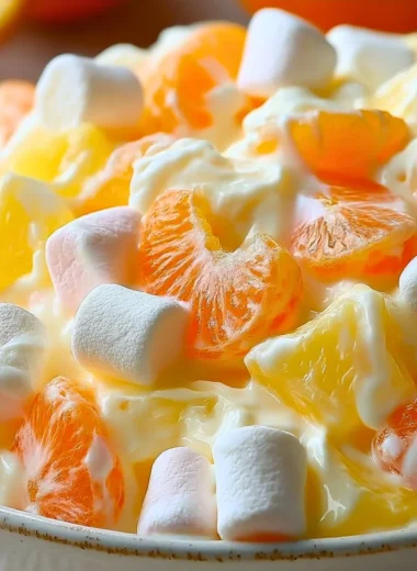 Delicious Hawaiian fruit salad with tropical fruits like pineapple, mango, and coconut.