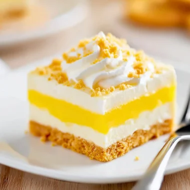 Decadent Oreo Lemon Dessert topped with cream and lemon zest on a plate.