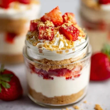 High protein cheesecake jars topped with fresh berries