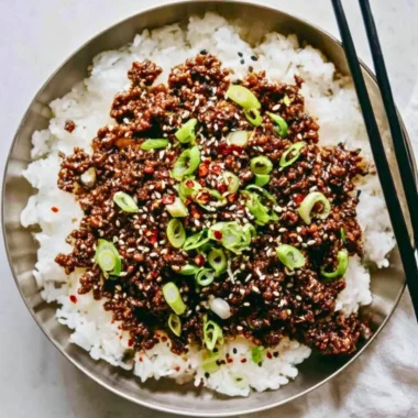 Delicious Korean beef dish made with ground beef, garnished with fresh vegetables