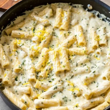 Delicious Lemon Garlic Cream Sauce drizzled over pasta