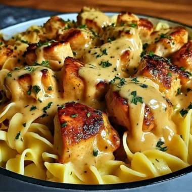 One-Pan Chicken with Buttered Noodles served on a plate