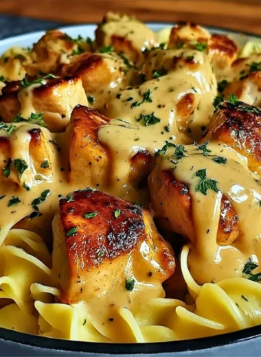 One-Pan Chicken with Buttered Noodles served on a plate