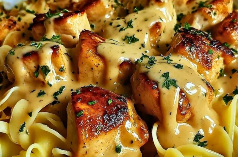One-Pan Chicken with Buttered Noodles served on a plate