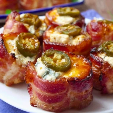 Plate of tasty Pig Shots served as appetizers at a barbecue.