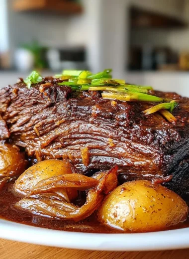 Delicious slow cooked beef brisket served with sides