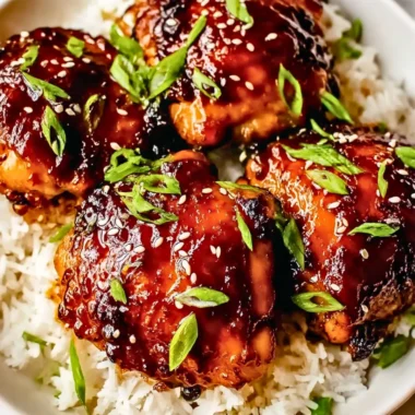Slow Cooker Honey Garlic Chicken served on a plate with garnishes