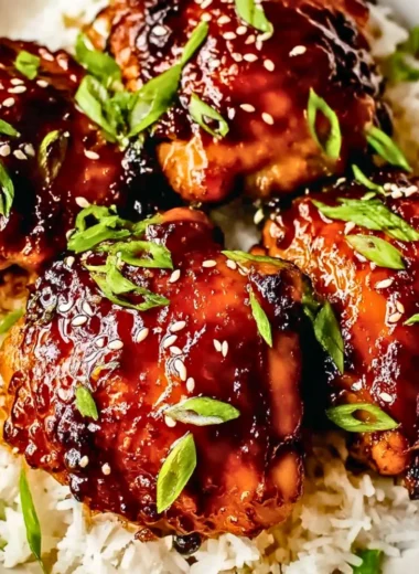 Slow Cooker Honey Garlic Chicken served on a plate with garnishes