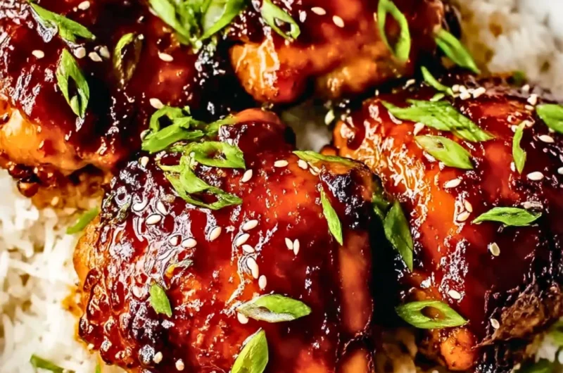 Slow Cooker Honey Garlic Chicken served on a plate with garnishes