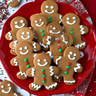 Freshly baked soft and chewy gingerbread men cookies on a cooling rack