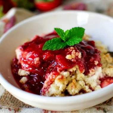 Freshly baked strawberry cobbler topped with a golden crust