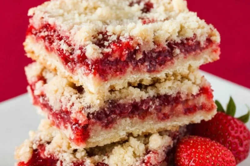 Delicious Strawberry Crumb Bars with fresh strawberries and crumb topping