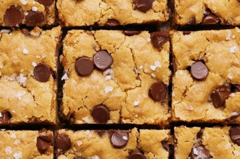Delicious ultra flavorful blondies topped with chocolate and nuts.