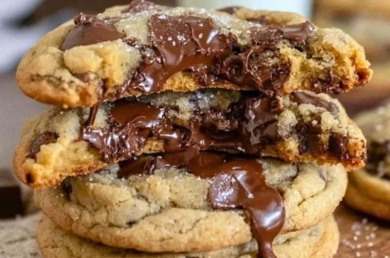 Ultra thick bakery-style chocolate chip cookies with crispy edges and gooey centers