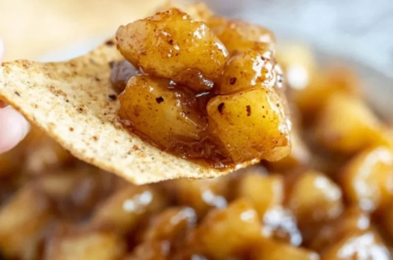 Delicious apple pie dip served with cinnamon sugar chips and fresh apples