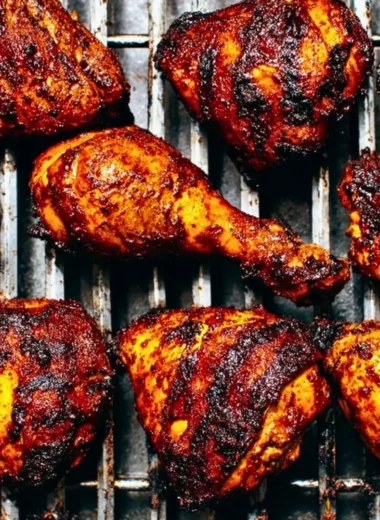 Juicy and flavorful BBQ chicken on a grill, perfect for summer barbecues.