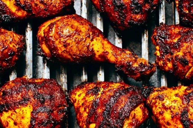 Juicy and flavorful BBQ chicken on a grill, perfect for summer barbecues.