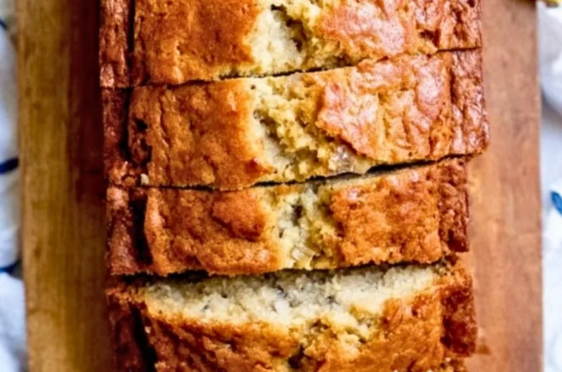 Delicious slice of homemade banana bread with chunks of bananas