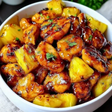 Delicious Blackstone Pineapple Chicken recipe with vibrant pineapple chunks.