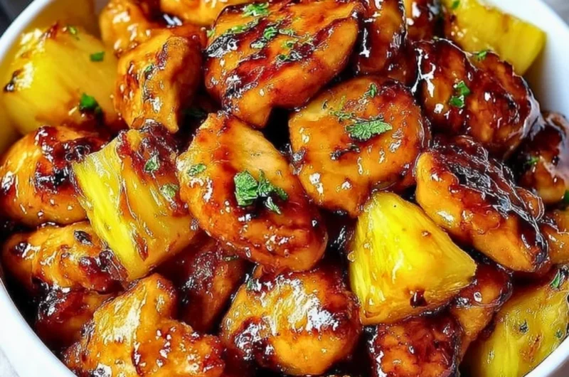 Delicious Blackstone Pineapple Chicken recipe with vibrant pineapple chunks.