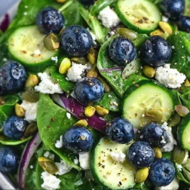 Blueberry pistachio spring salad with fresh greens and nuts