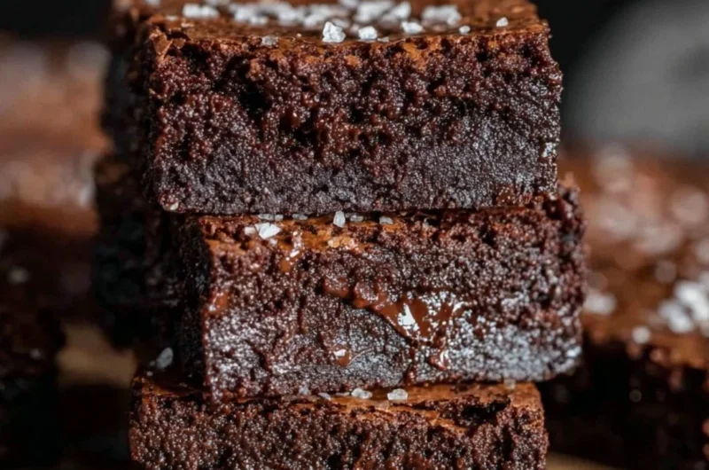 Decadent homemade brown butter brownies on a white plate