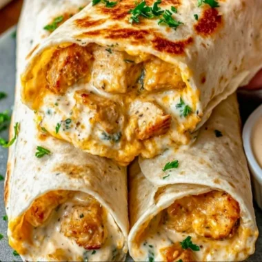Delicious cheesy garlic chicken wraps ready to be enjoyed.