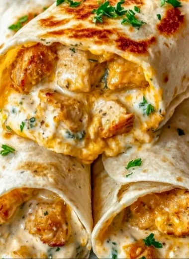 Delicious cheesy garlic chicken wraps ready to be enjoyed.