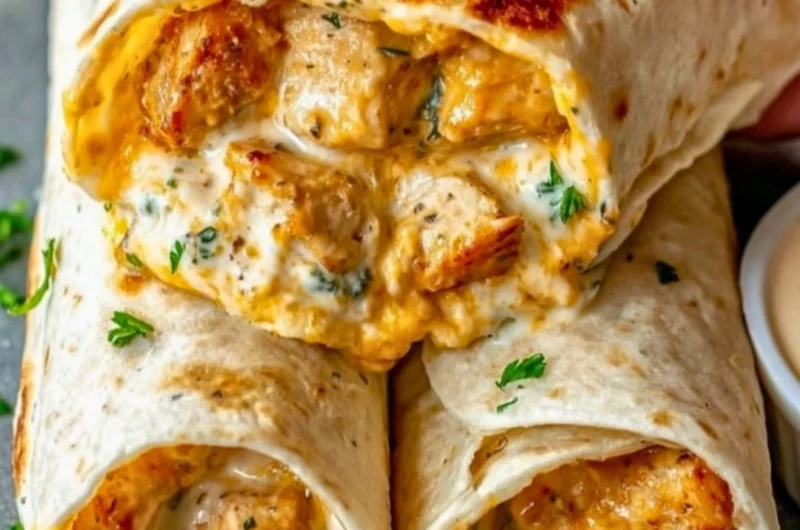 Delicious cheesy garlic chicken wraps ready to be enjoyed.
