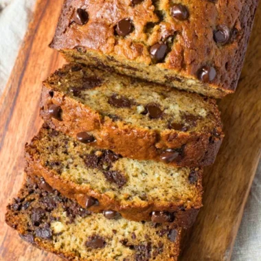 Delicious homemade chocolate chip banana bread loaf
