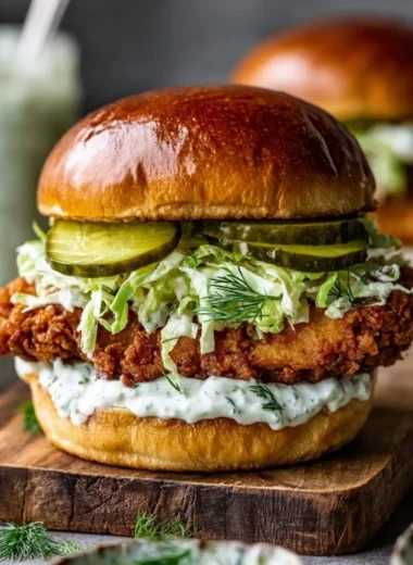 Delicious Crispy Dill Chicken Sandwich served with fresh toppings