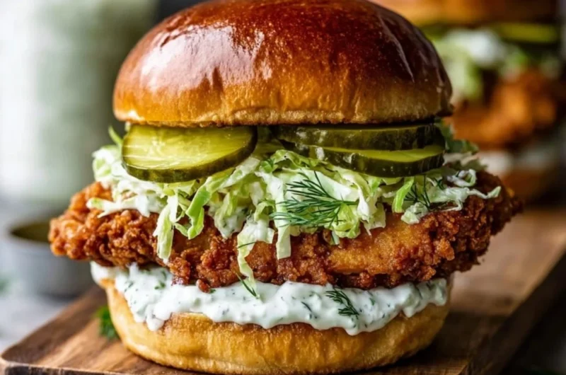 Delicious Crispy Dill Chicken Sandwich served with fresh toppings