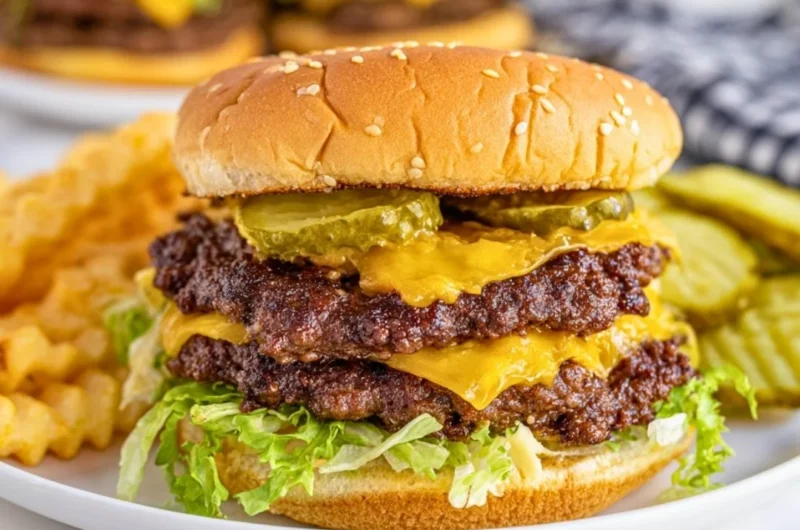 Juicy Blackstone smash burgers cooking on the grill.