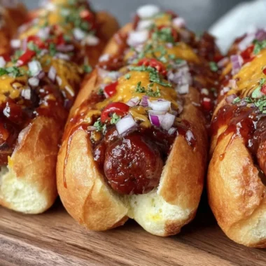 Plate of flavorful Firecracker Hot Dogs garnished and ready to serve.
