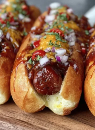Plate of flavorful Firecracker Hot Dogs garnished and ready to serve.