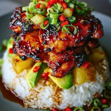 Delicious Hawaiian Turn Turn Chicken Stack served with tropical ingredients.